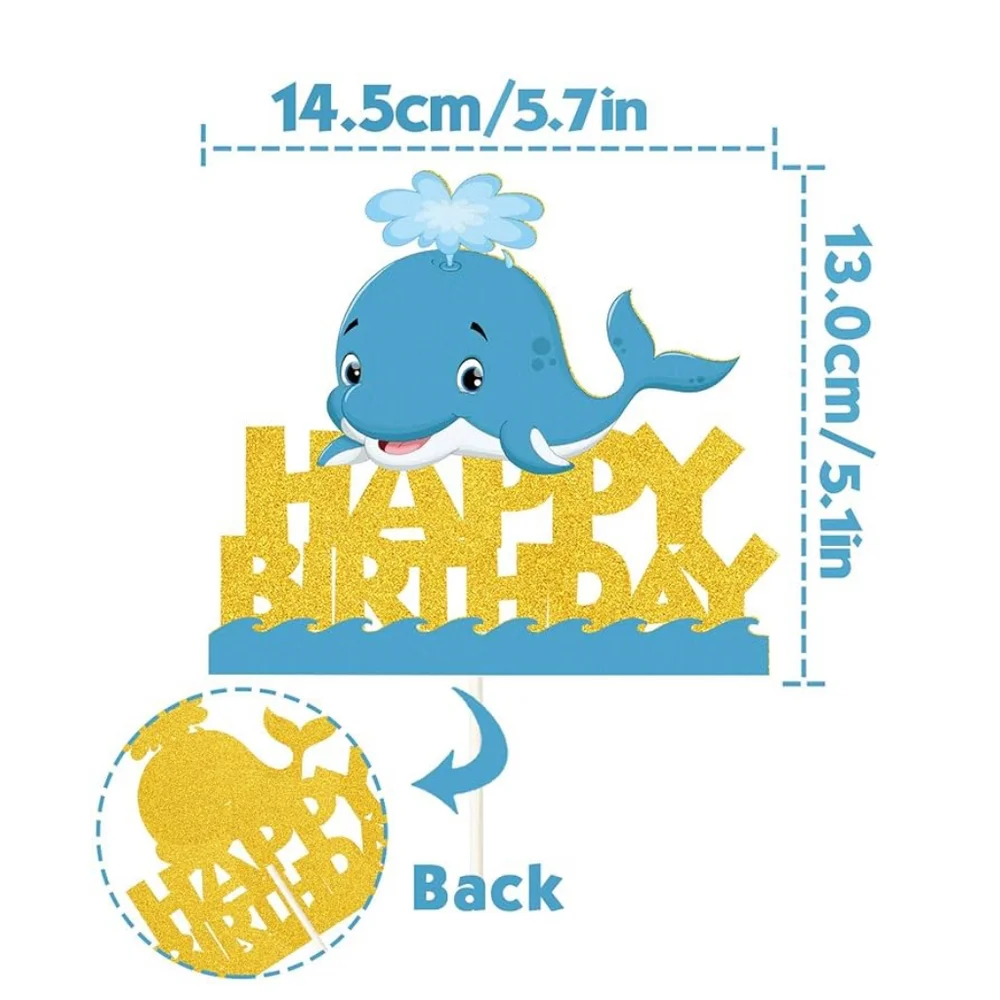 Blue Whale Happy Birthday Cake Topper